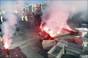Riots: Striking workers blocked the airport in Marseille on Thursday morning. (Photo: AP)