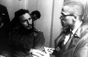 Left to right: Fidel Castro with Malcolm X