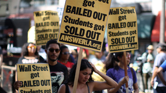 Student protesters call for debt cancellations in Los Angeles (Photo by David McNew/Getty Images)