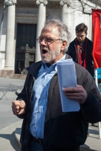 Hawkins speaks at 15 Now demonstration in Brooklyn.