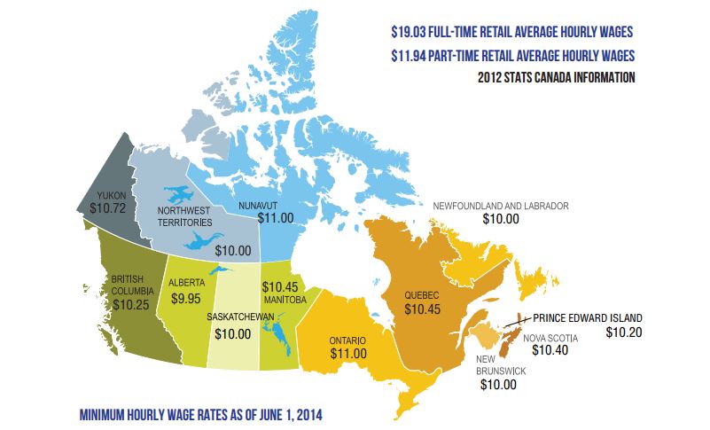Map of Minimum wage in Canada