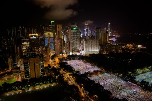 Victoria Park during a candlelight vigil held to mark the 24th anniversary of the 1989 crackdown at Tiananmen Square, in Hong Kong on June 4, 2013. More than 100,000 people were expected to attend.  (Photo: Philippe Lopez / AFP - Getty Images)