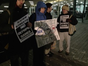 Protesters rallied against the Boston Olympic bid outside the Institute of Contemporary Art on the night of December 8th while a debate took place inside (Photo: Eric Wilbur)