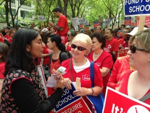 Kshama talks to teachers during their 1-day walkout.